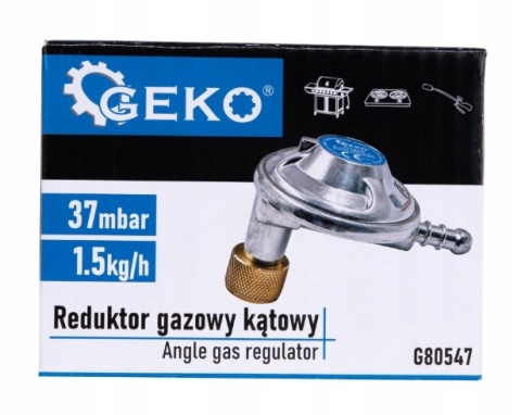 REDUKTOR KĄTOWY GEKO DO BUTLI GAZOWEJ PROPAN BUTAN 37MBAR 1,5KG/H