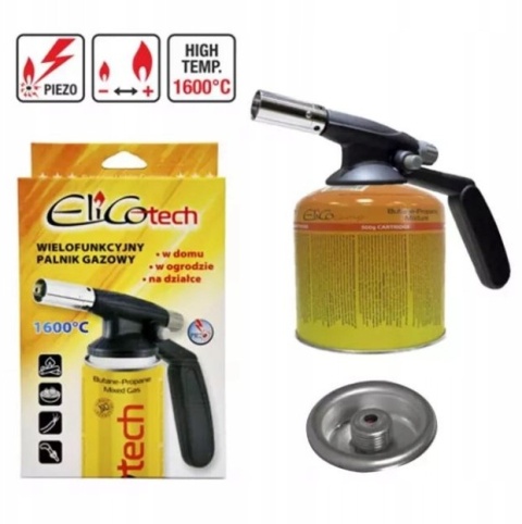Wielofunkcyjny palnik gazowy ElicoTech 1230W Piezo 1600°C gwint 7/16"