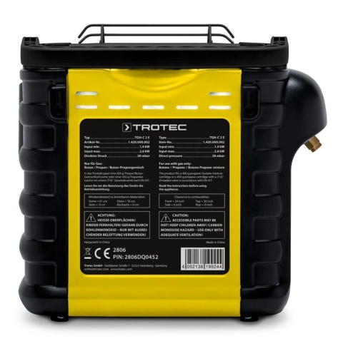 NAGRZEWNICA CERAMICZNY PROMIENNIK GAZOWY NA KARTUSZE 7/16" TROTEC TGH-C2E 2,6 kW