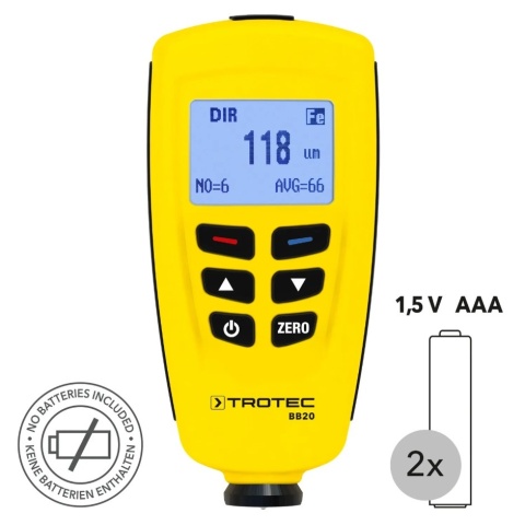 TROTEC BB20 Miernik grubości powłoki lakieru 0-1250µm Stal Aluminium USB