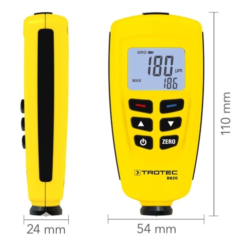 TROTEC BB20 Miernik grubości powłoki lakieru 0-1250µm Stal Aluminium USB